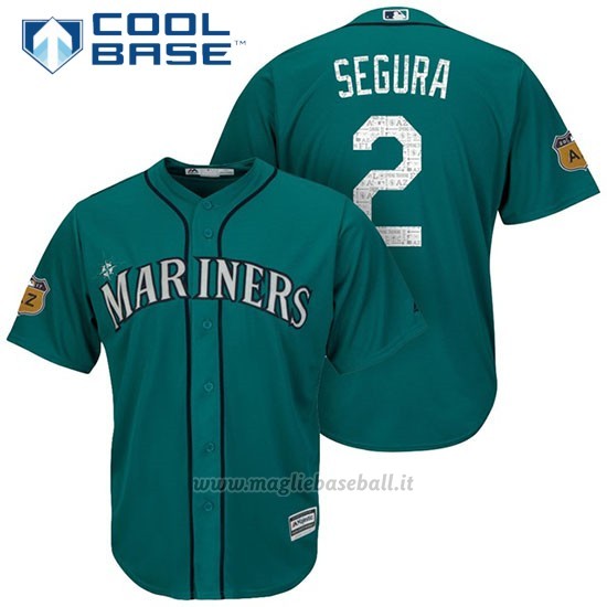 Maglia Baseball Uomo Seattle Mariners Jean Segura Aqua 2017 Allenamento Primaverile Cool Base